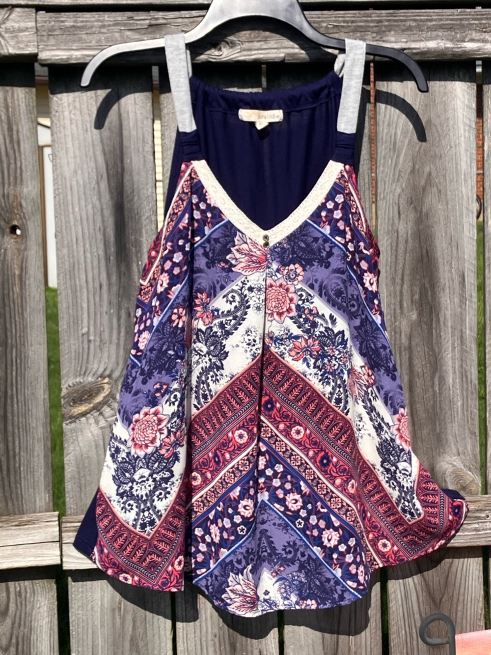 Rewind Navy Floral Patchwork V-Neck Sleeveless Camisole